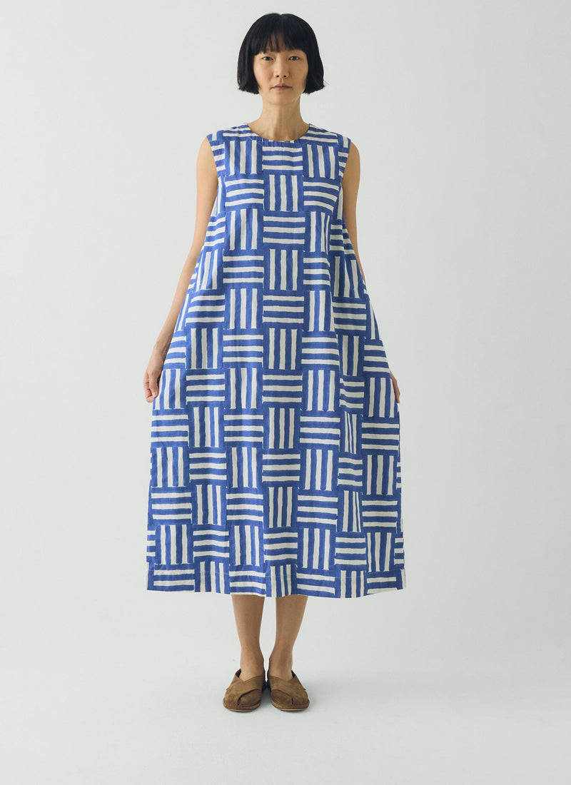 Block Print Patchwork Stripe Dress | Deep Cornflower