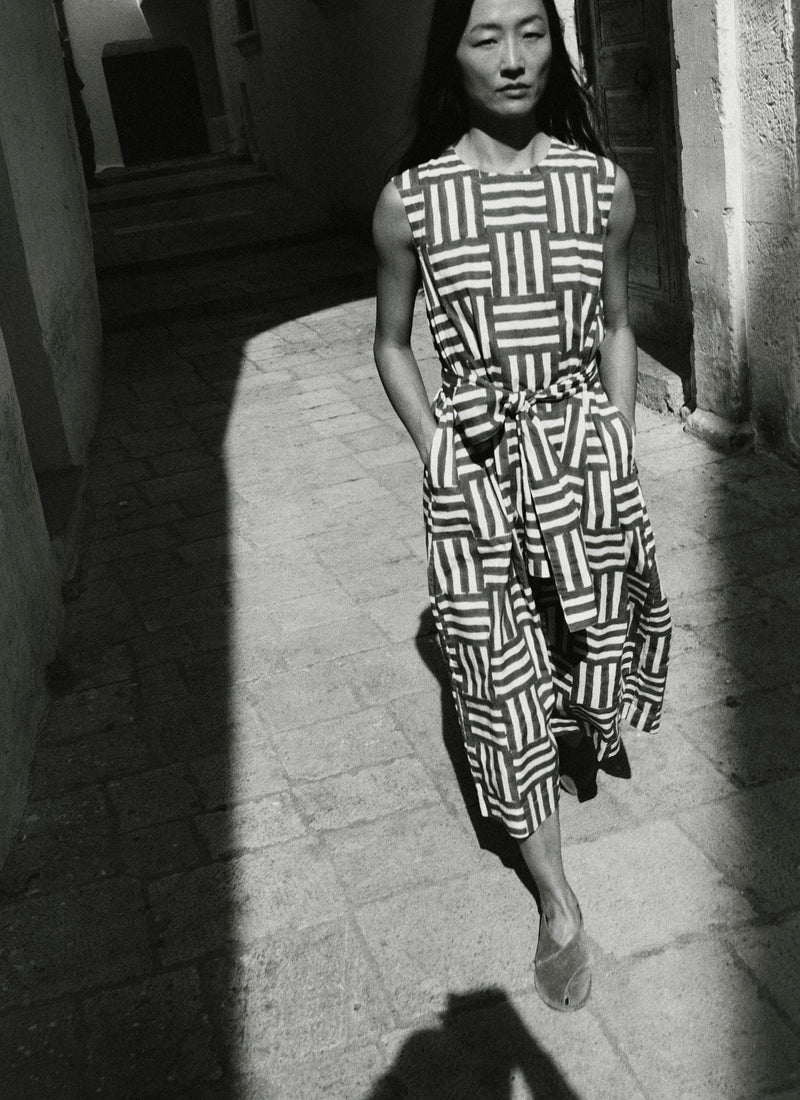 Block Print Patchwork Stripe Dress | Deep Cornflower
