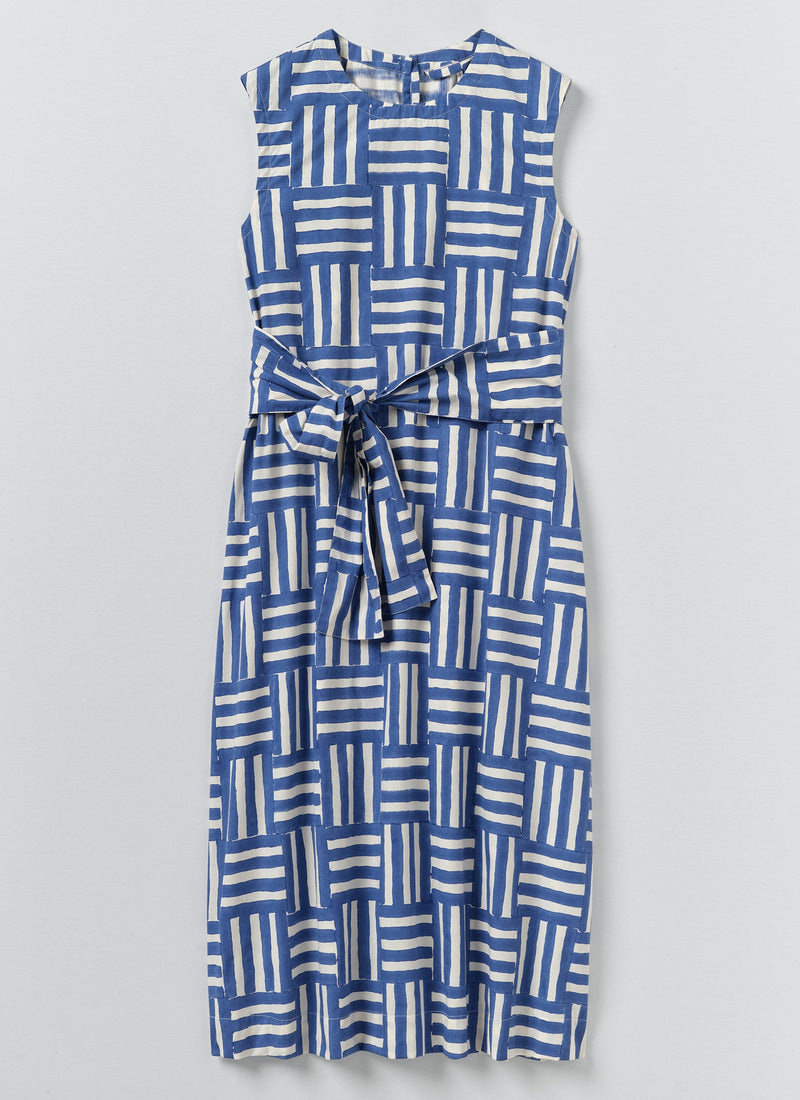 Block Print Patchwork Stripe Dress | Deep Cornflower