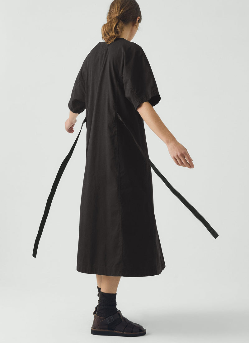 Tie Waist Cotton Twill Dress | Slate