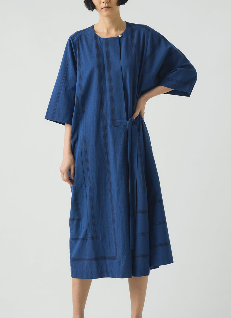 Tea Towel Stripe Cotton Dress | Cobalt Blue