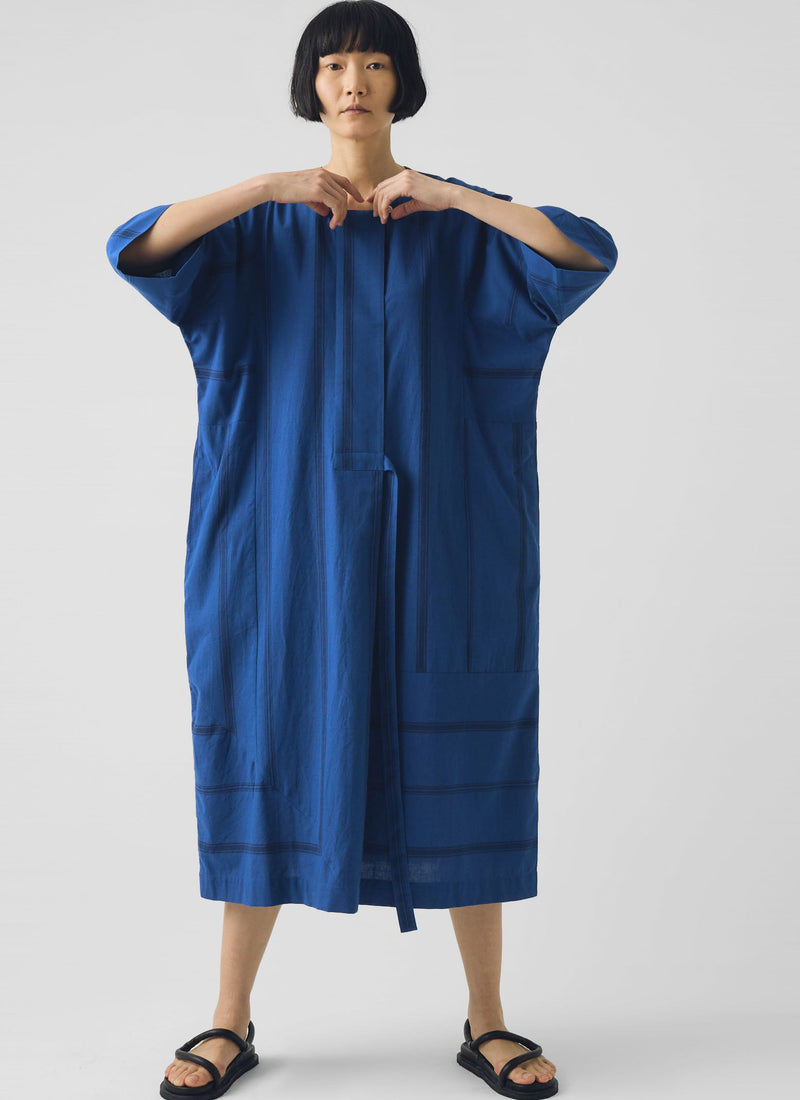 Tea Towel Stripe Cotton Dress | Cobalt Blue