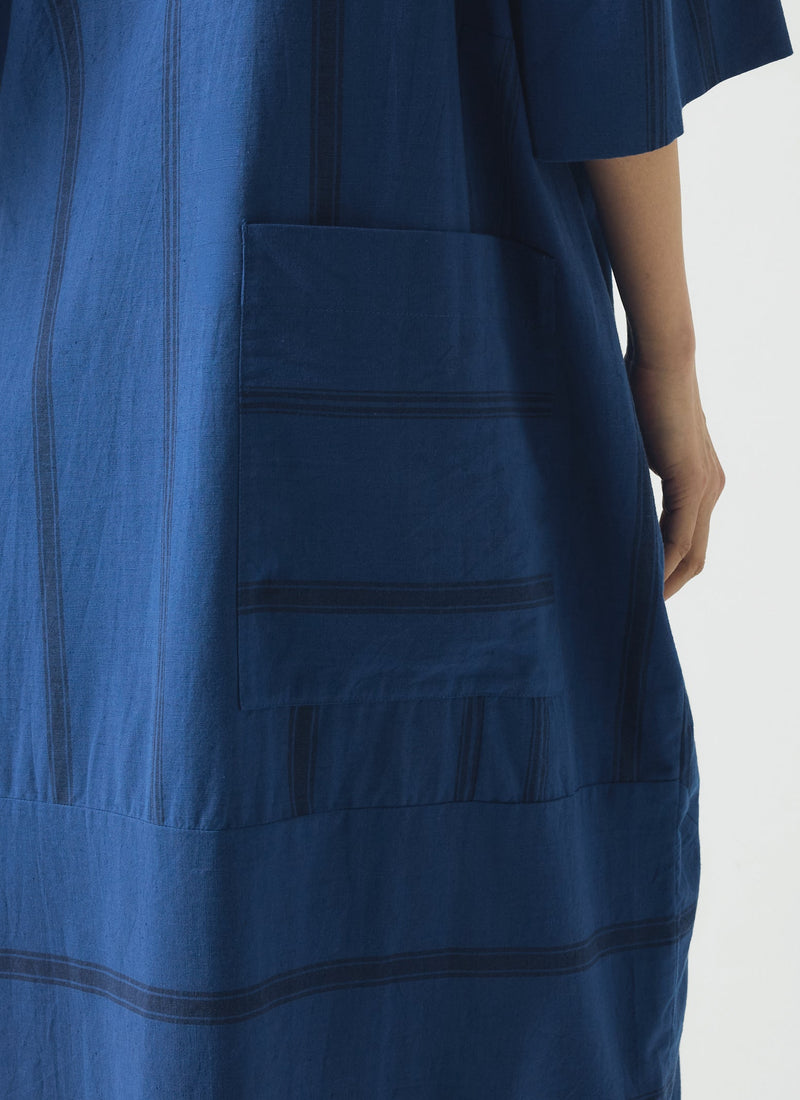 Tea Towel Stripe Cotton Dress | Cobalt Blue