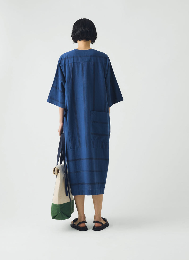 Tea Towel Stripe Cotton Dress | Cobalt Blue
