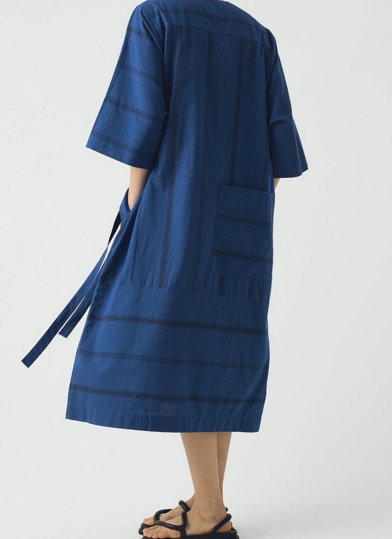 Tea Towel Stripe Cotton Dress | Cobalt Blue