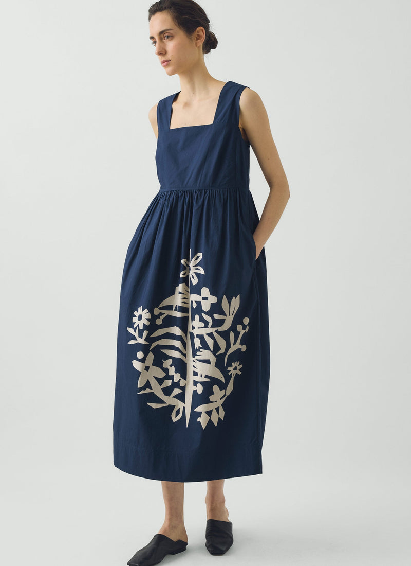 Emma Carlow Tree of Life Print Poplin Dress | Indigo Blue