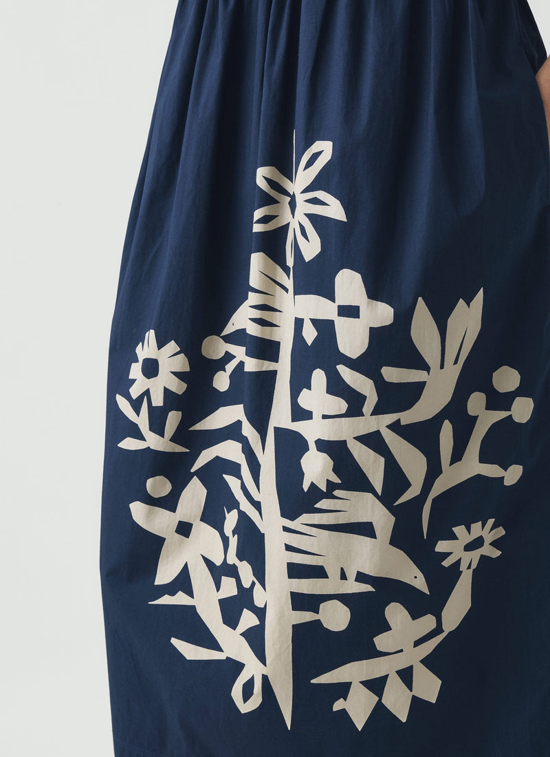 Emma Carlow Tree of Life Print Poplin Dress | Indigo Blue