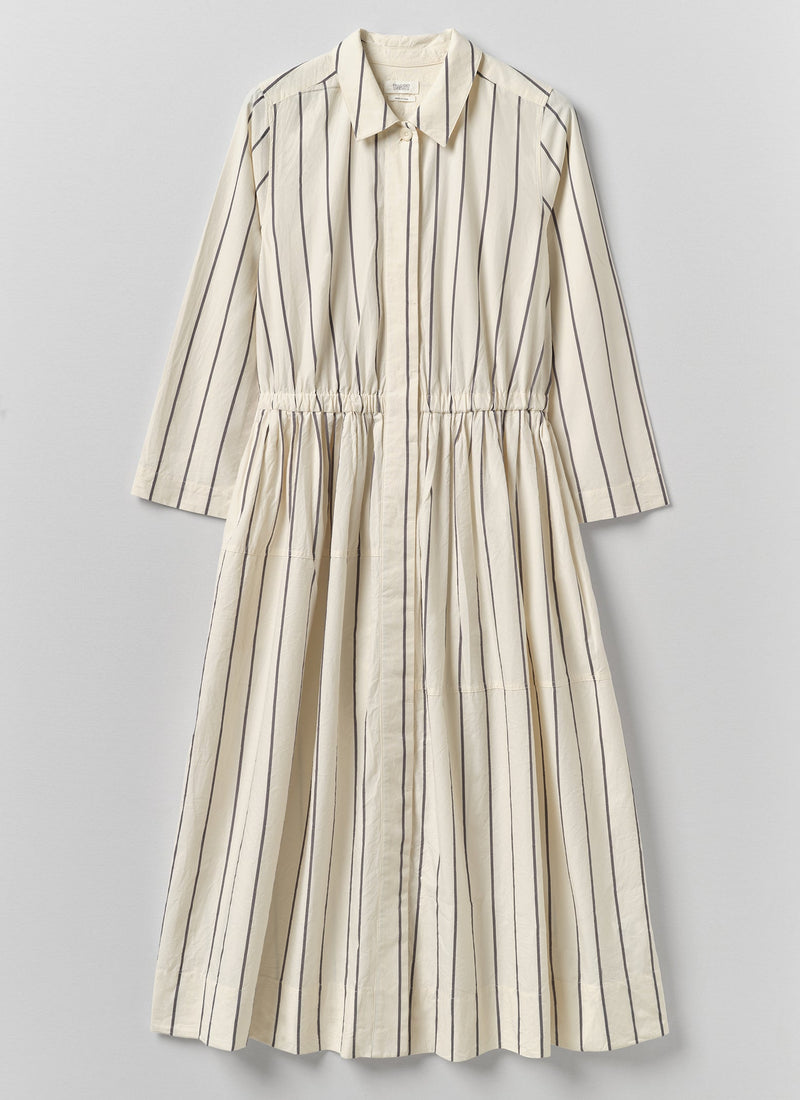 Garland Stripe Cotton Shirt Dress | Ecru/Charcoal