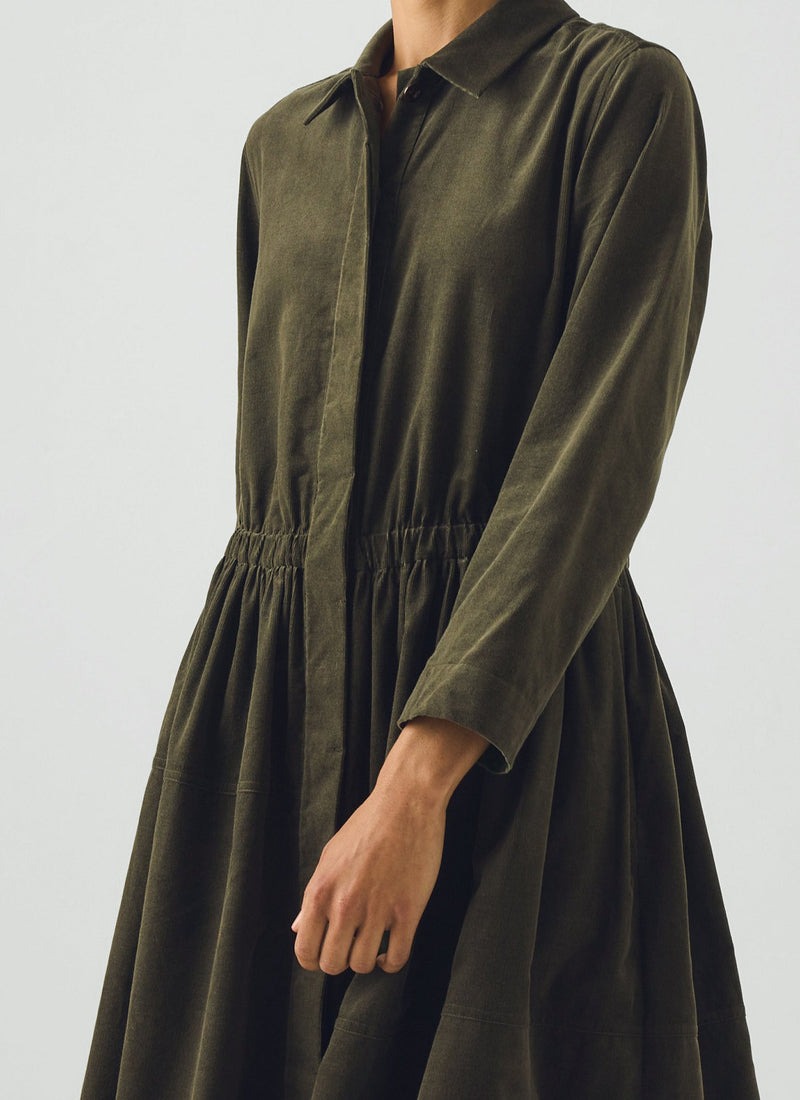 Cotton Needlecord Shirt Dress | Seaweed