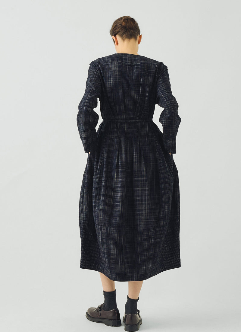 Space Dyed Indigo Check Dress | Indigo/Ecru