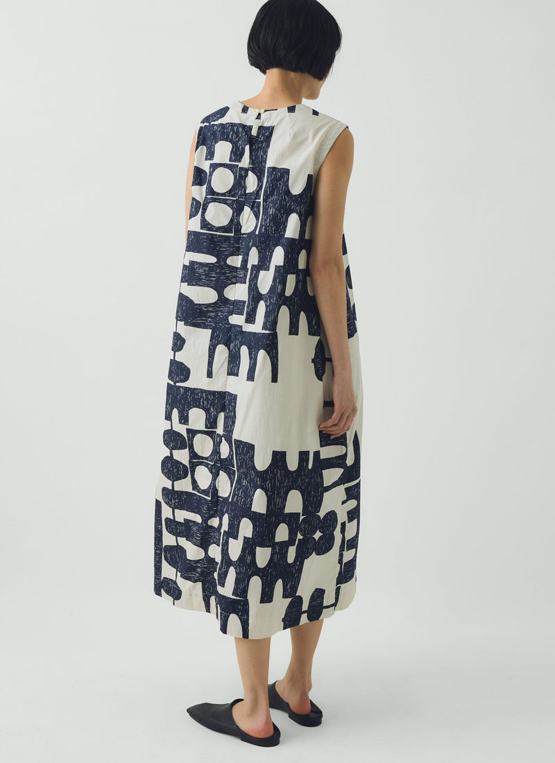 Large Totem Print Poplin Dress | Ink/Dove