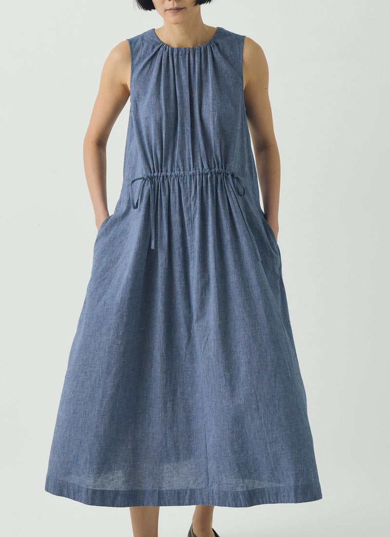 Martha Cotton Linen Chambray Dress | Chambray Blue
