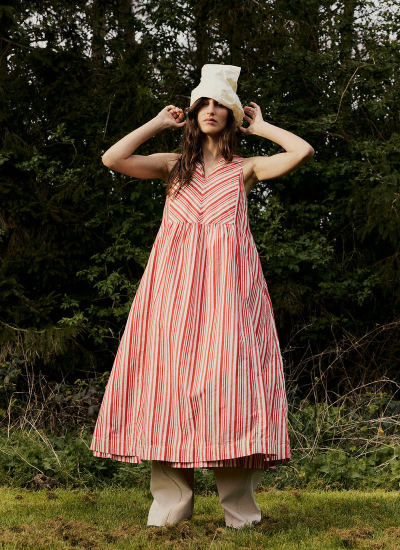 Maypole Stripe Cotton Dress | Vibrant Red