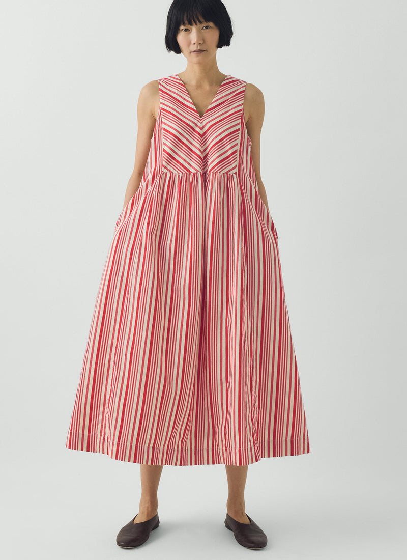 Maypole Stripe Cotton Dress | Vibrant Red