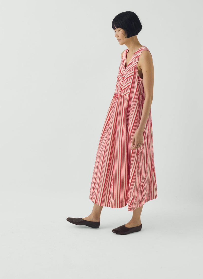 Maypole Stripe Cotton Dress | Vibrant Red