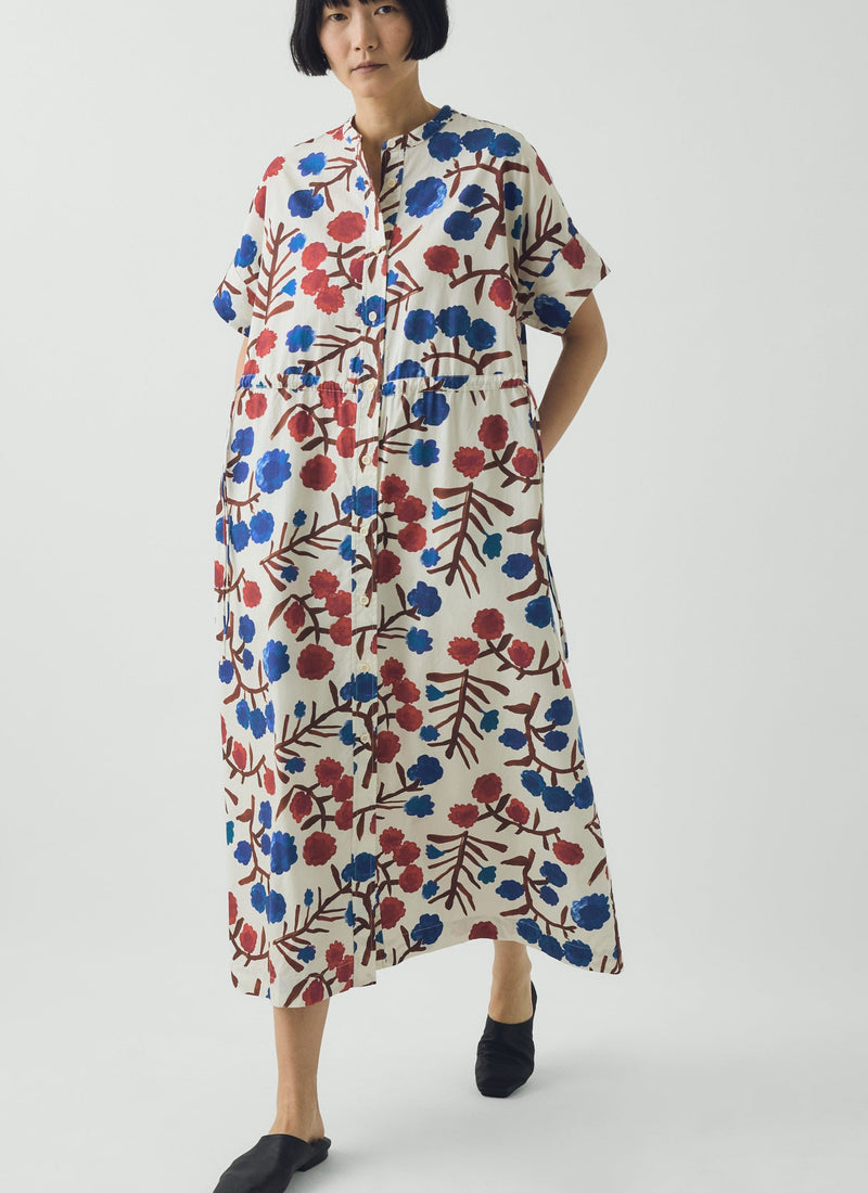 Flower Crown Print Cotton Dress | Cobalt