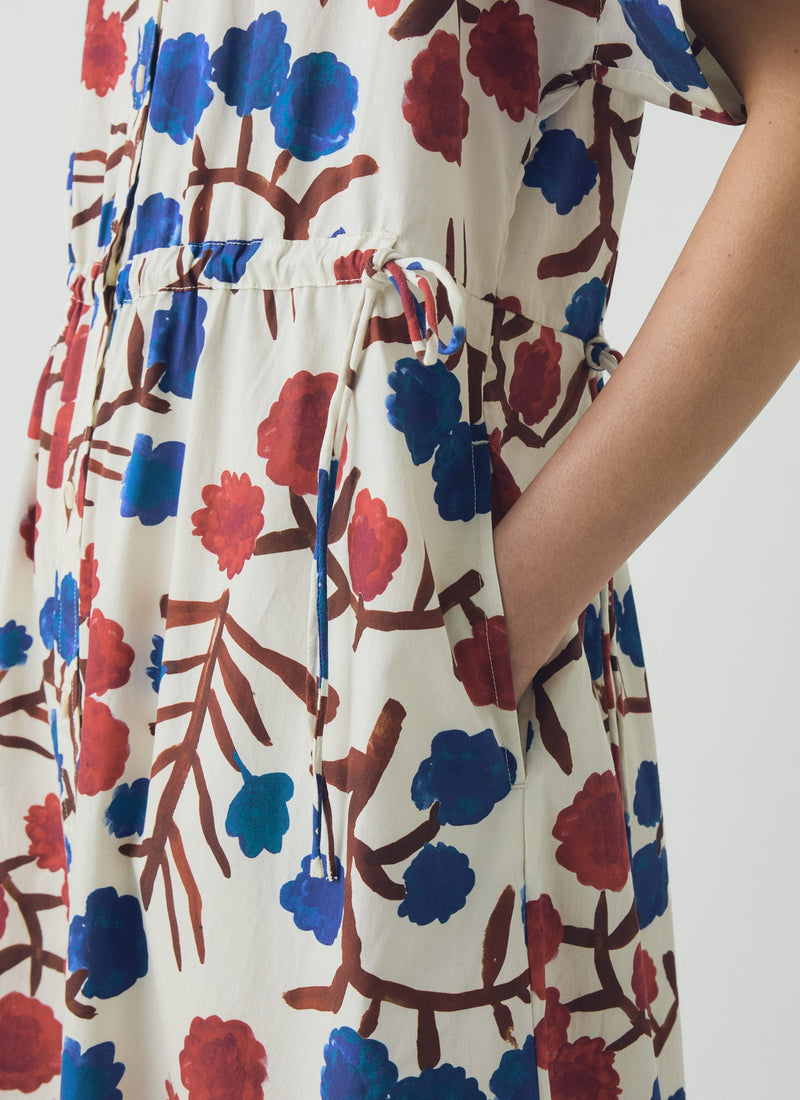 Flower Crown Print Cotton Dress | Cobalt