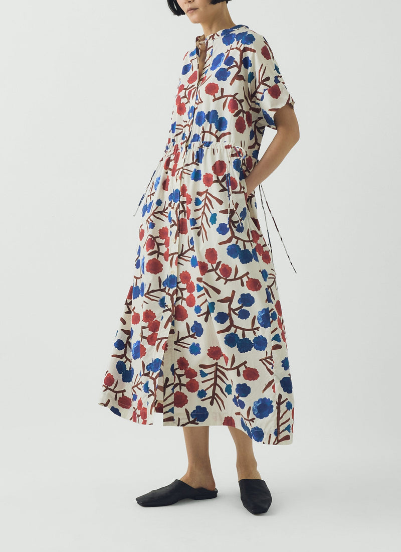 Flower Crown Print Cotton Dress | Cobalt