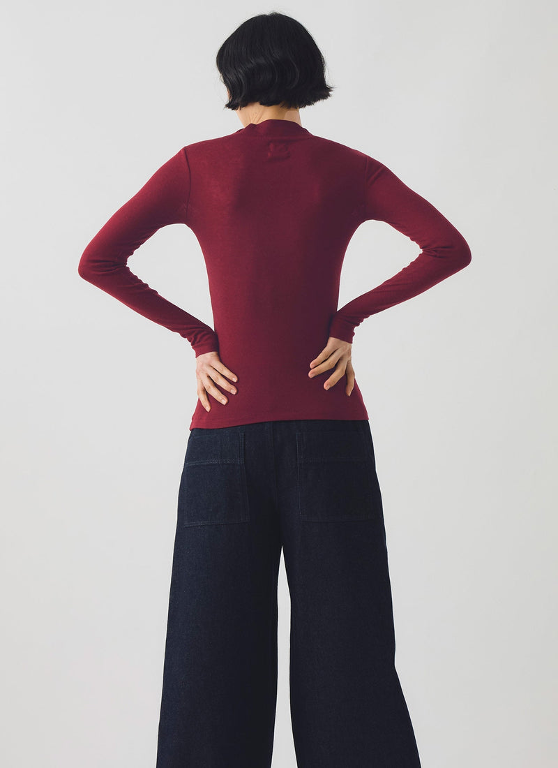 Aster High Neck Wool Lyocell Tee | Claret
