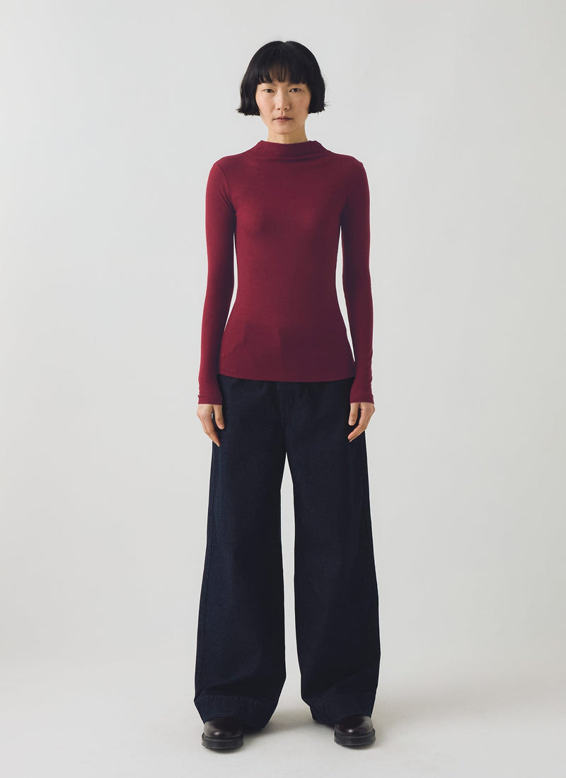 Aster High Neck Wool Lyocell Tee | Claret