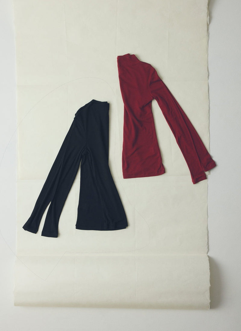 Aster High Neck Wool Lyocell Tee | Claret