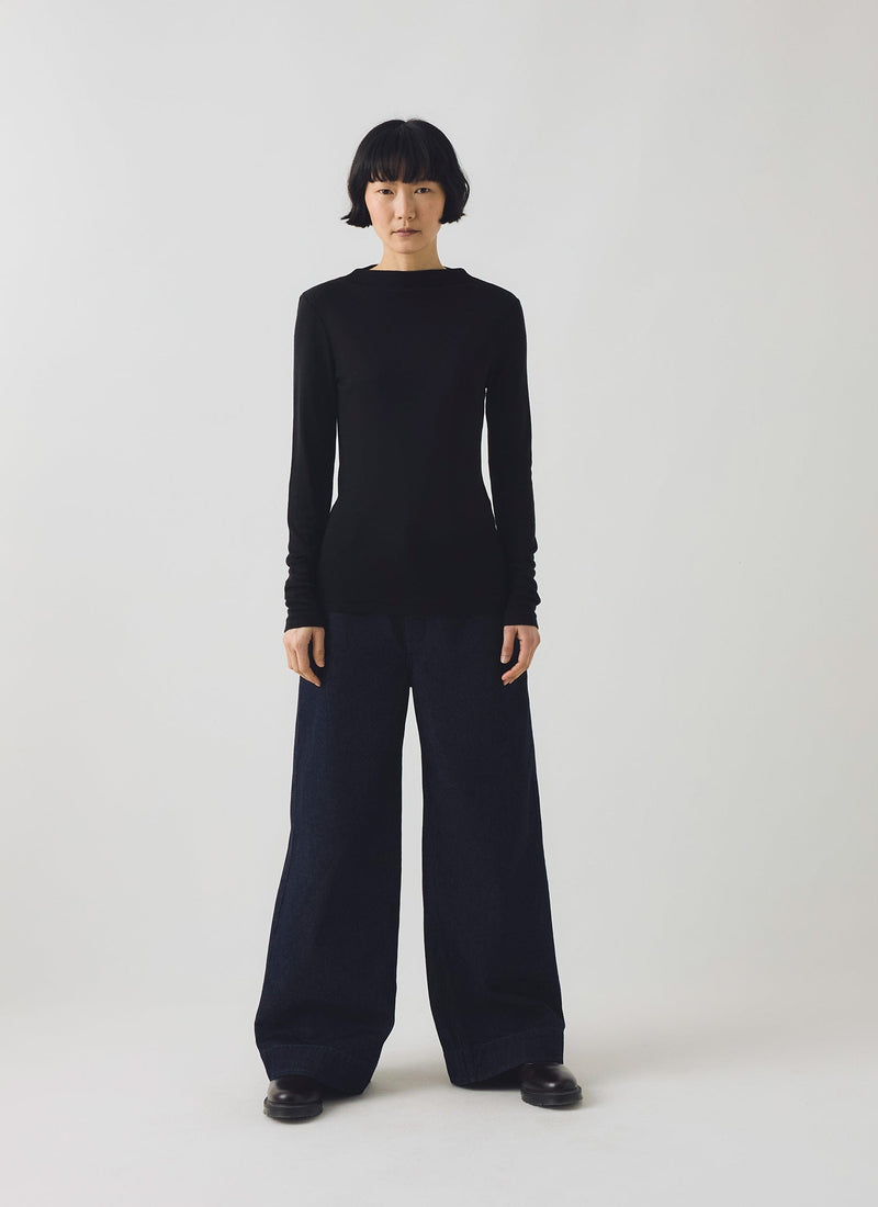 Aster High Neck Wool Lyocell Tee | Black
