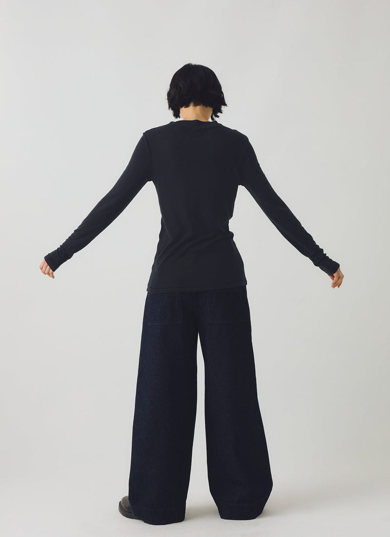 Aster High Neck Wool Lyocell Tee | Black