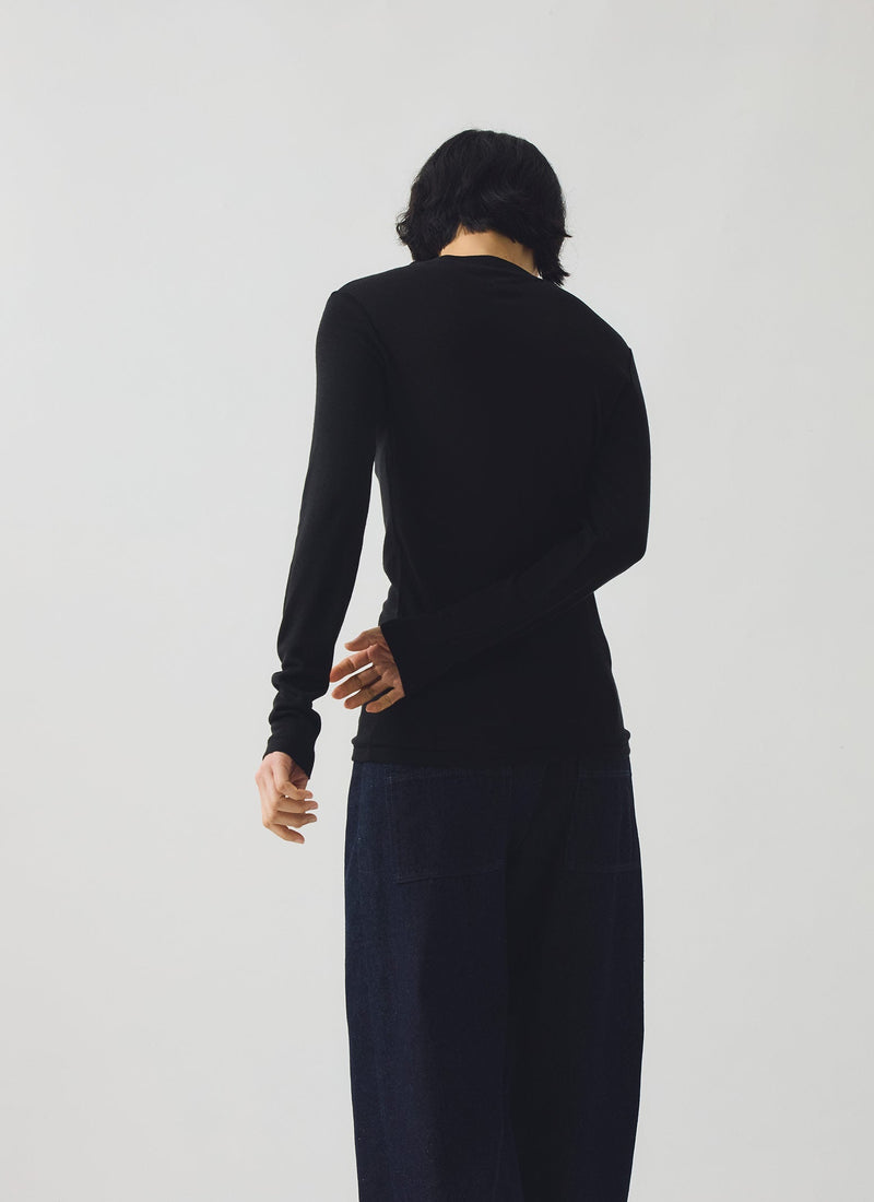 Aster High Neck Wool Lyocell Tee | Black