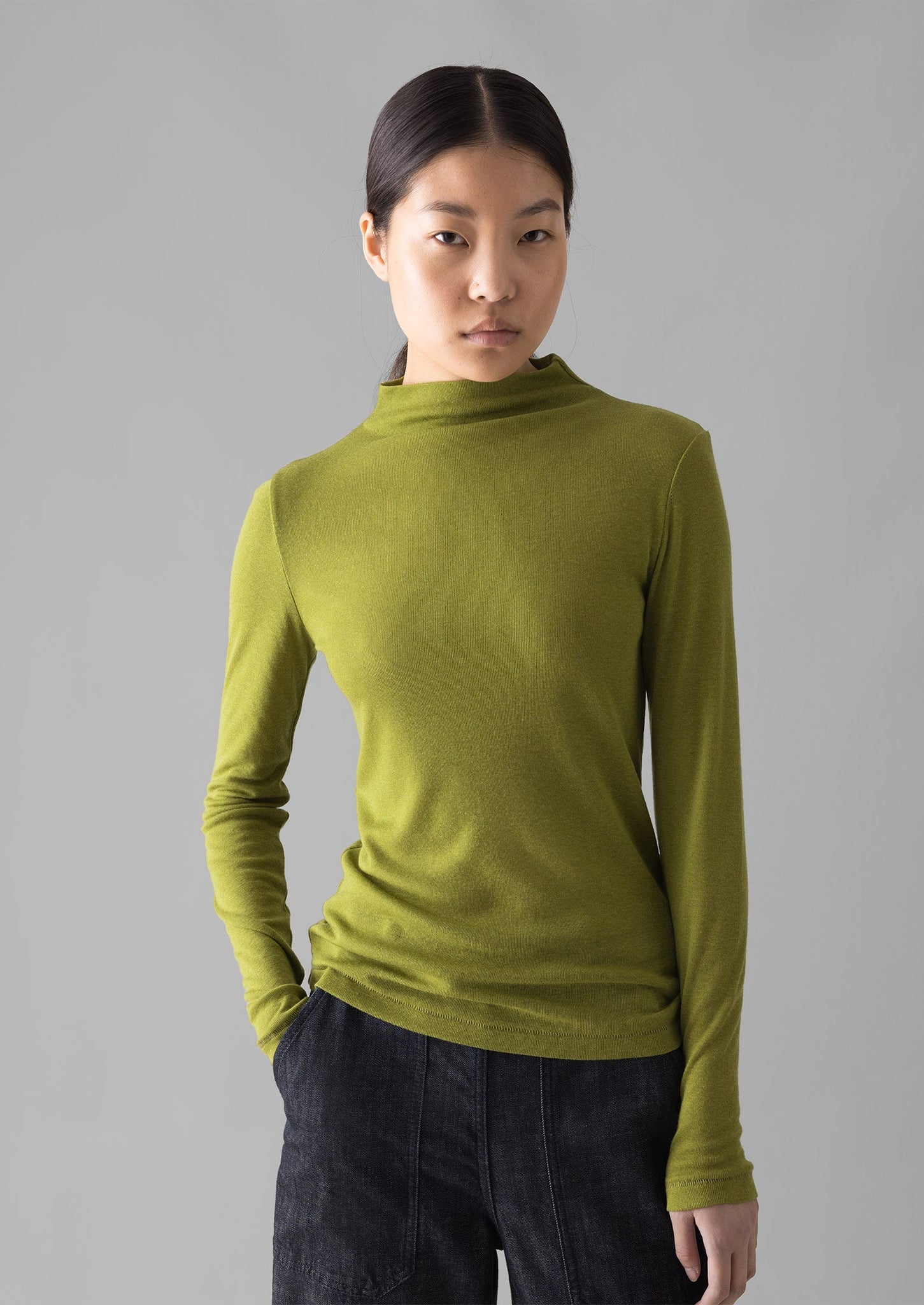 Aster High Neck Wool Lyocell Tee | Pea