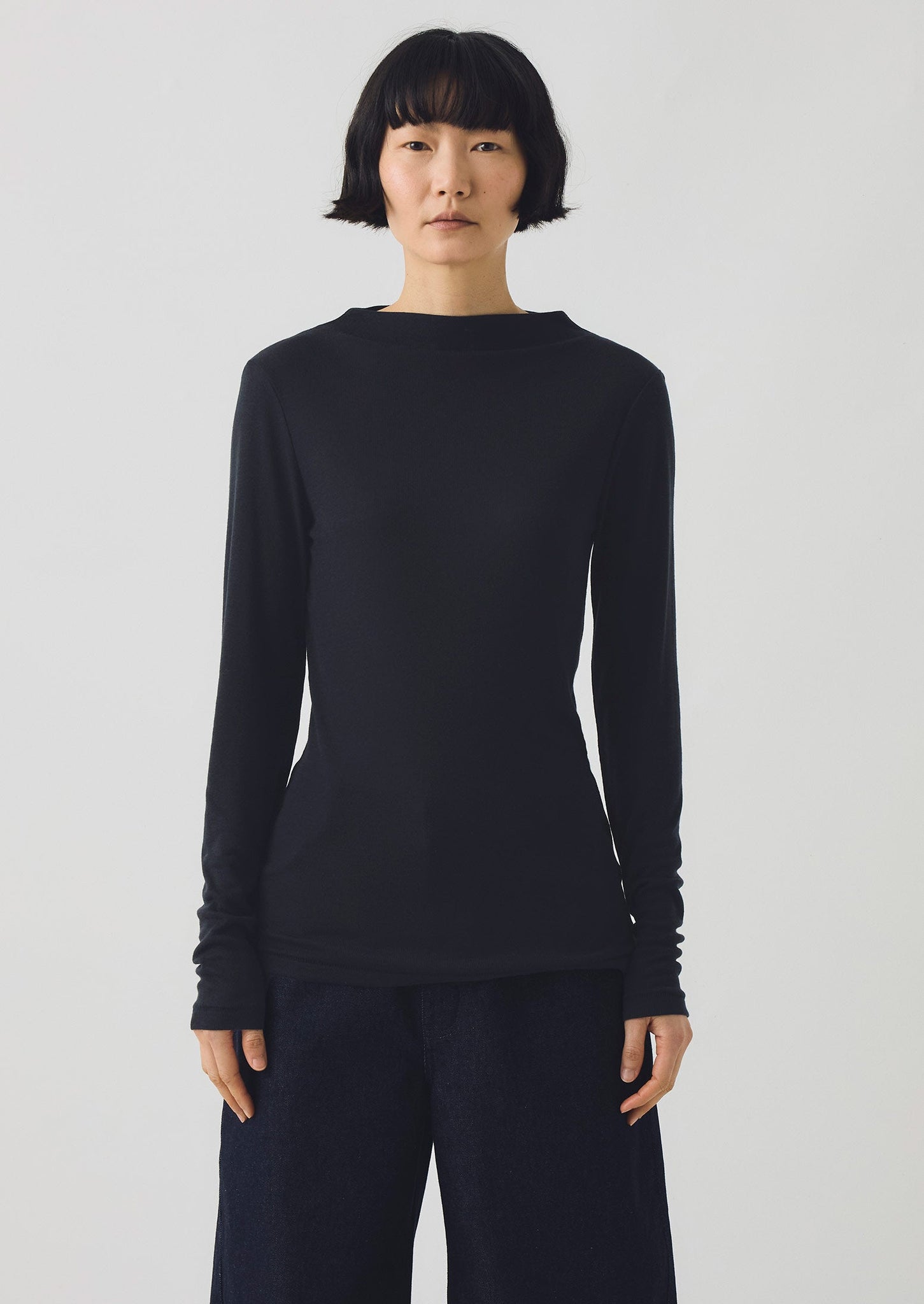 Aster High Neck Wool Lyocell Tee | Ink