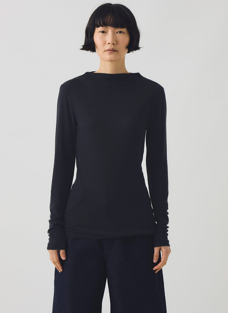 Aster High Neck Wool Lyocell Tee | Ink