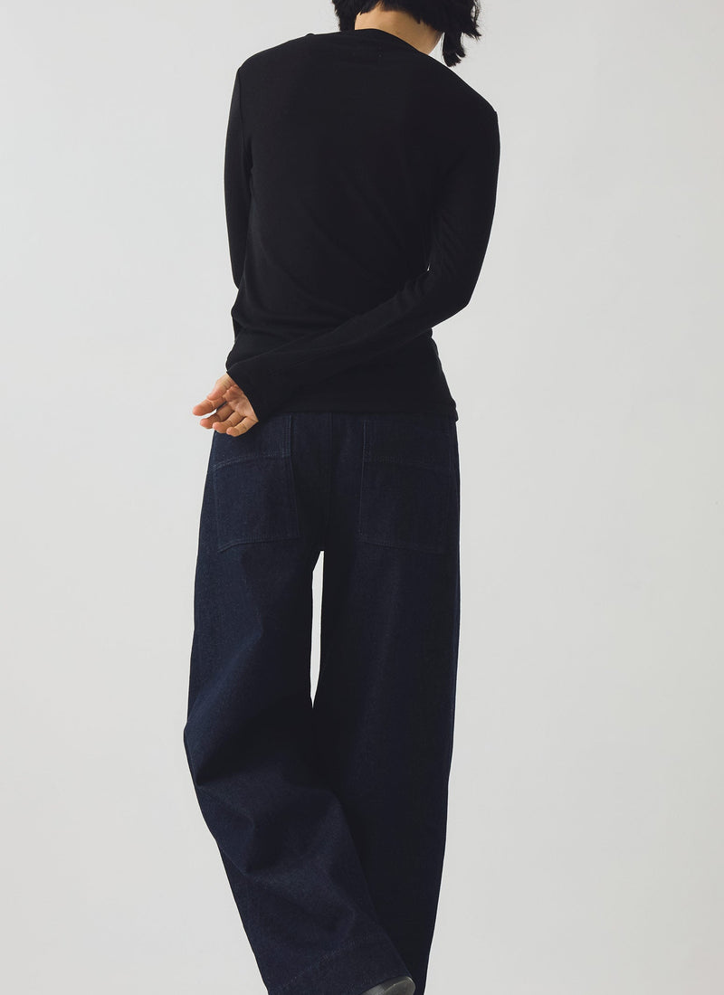 Aster High Neck Wool Lyocell Tee | Ink