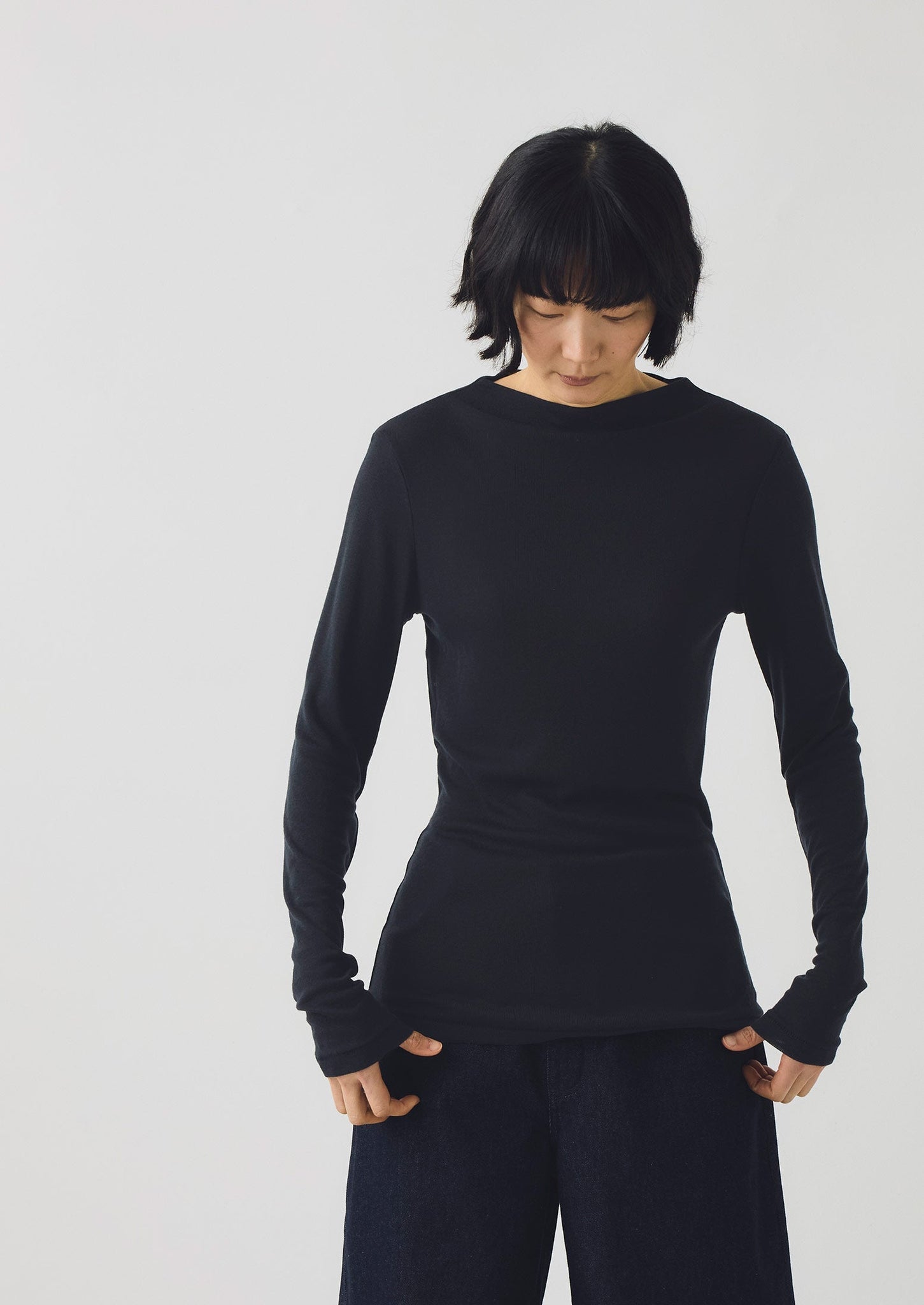 Aster High Neck Wool Lyocell Tee | Ink