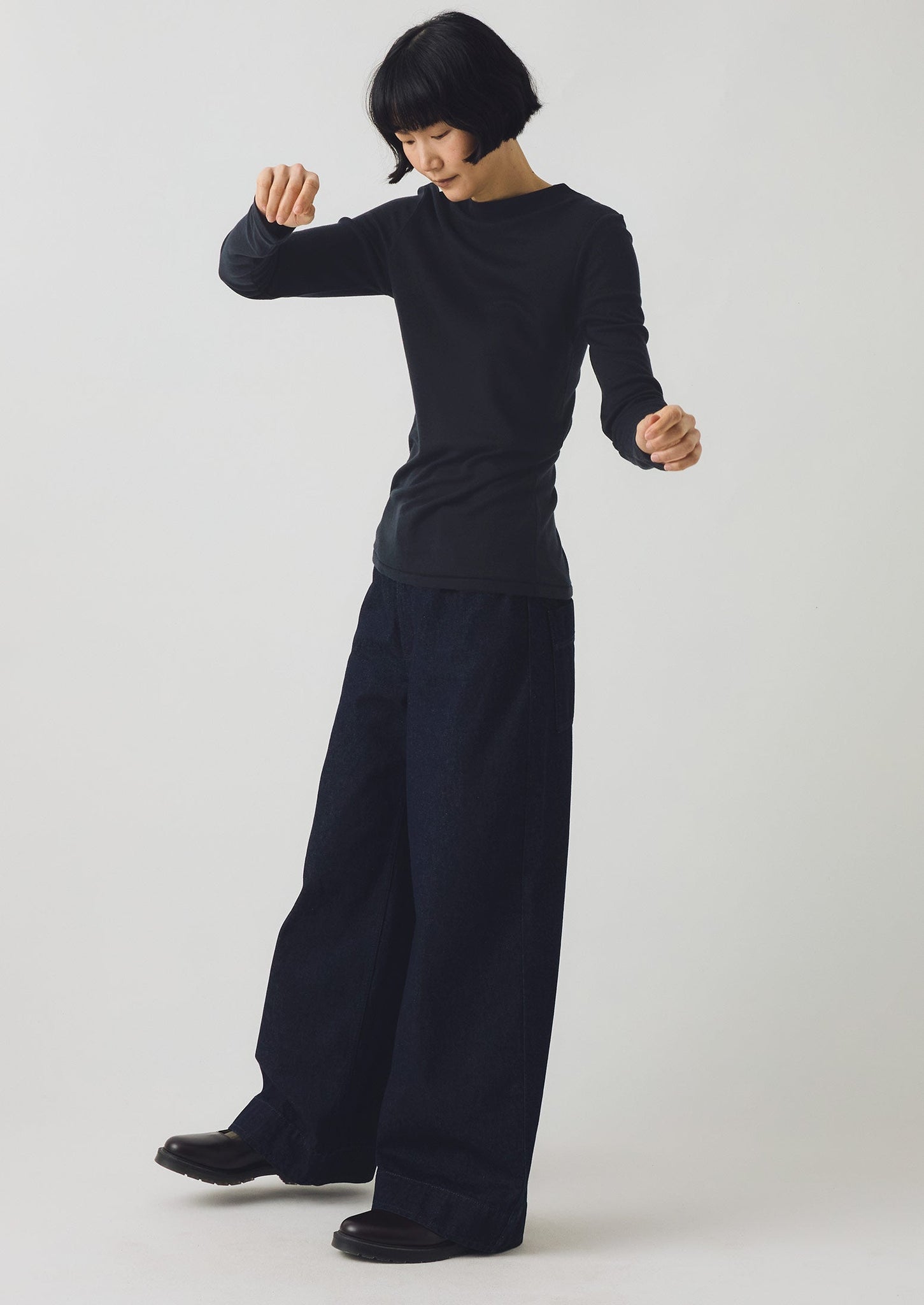 Aster High Neck Wool Lyocell Tee | Ink