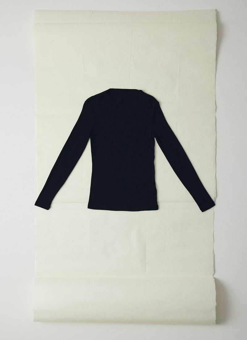 Aster High Neck Wool Lyocell Tee | Black