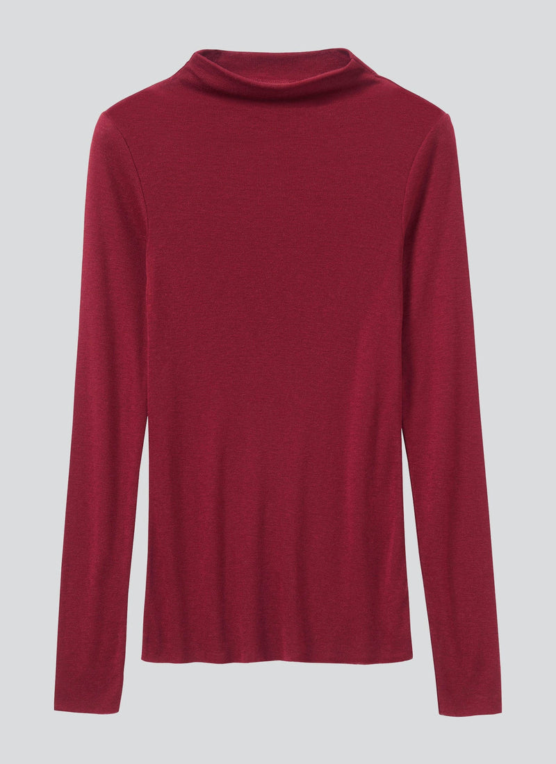 Aster High Neck Wool Lyocell Tee | Claret