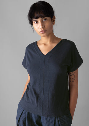 V-Neck Organic Cotton Tee | Anthracite