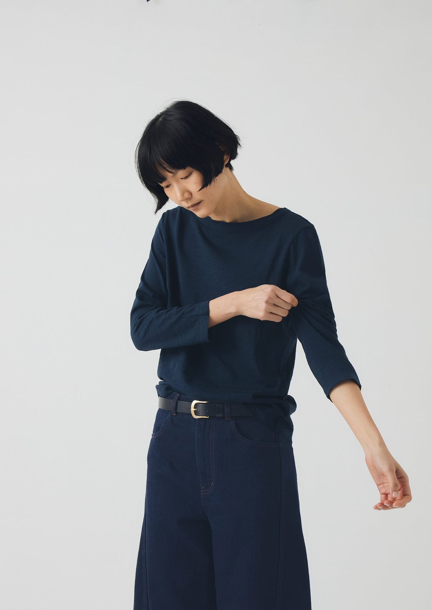 Lia Cotton Boat Neck Tee | Dark Navy