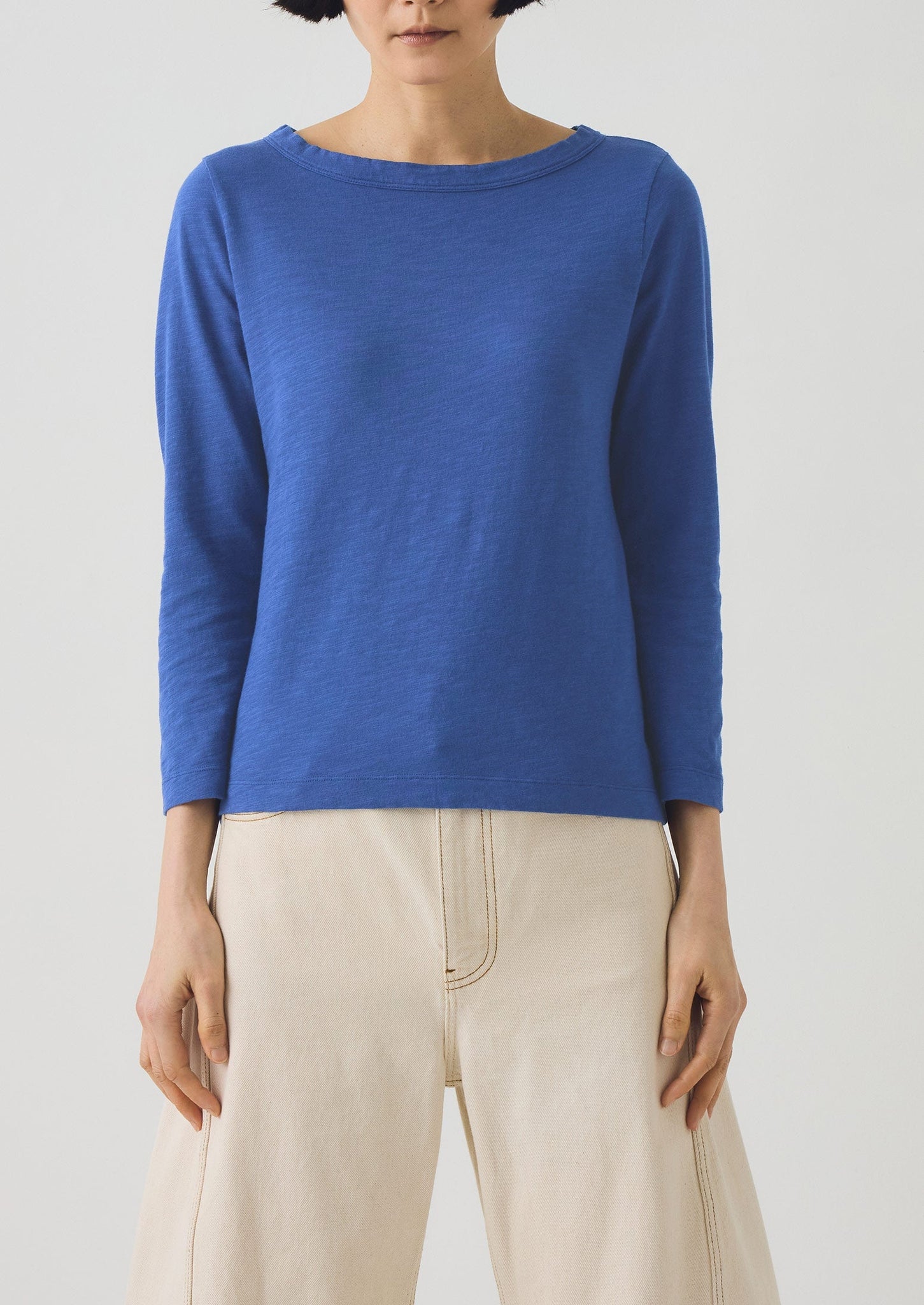 Lia Cotton Boat Neck Tee | Cobalt