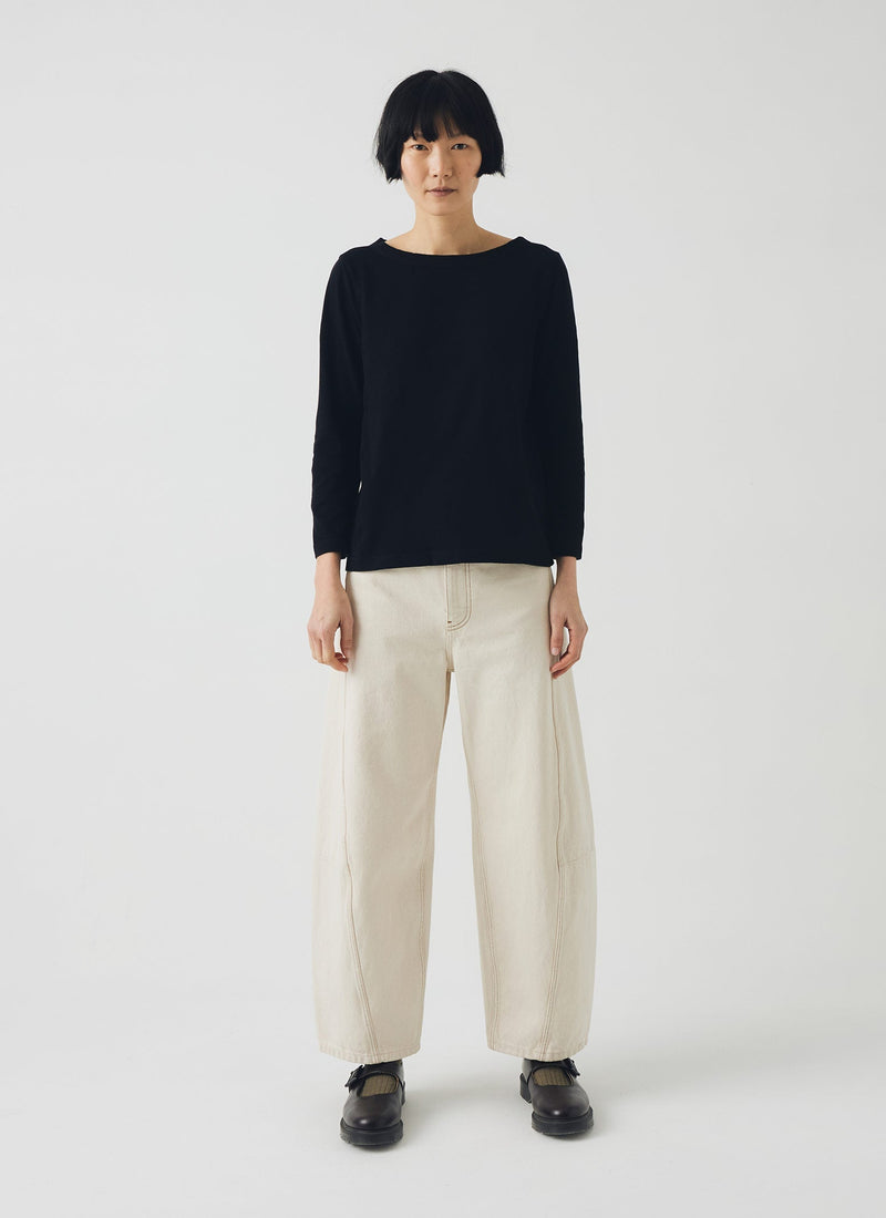 Lia Cotton Boat Neck Tee | Carbon Black