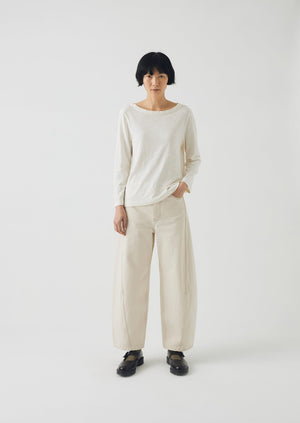 Lia Garment Dyed Boat Neck Tee | Chalk