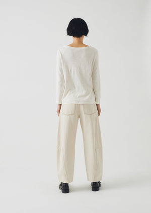 Lia Garment Dyed Boat Neck Tee | Chalk