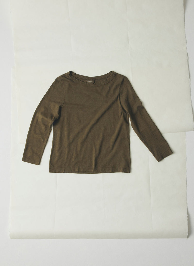 Lia Cotton Boat Neck Tee | Olive