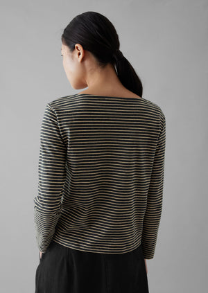 Stripe Soft Cotton Long Sleeve Tee | Grey/Sand