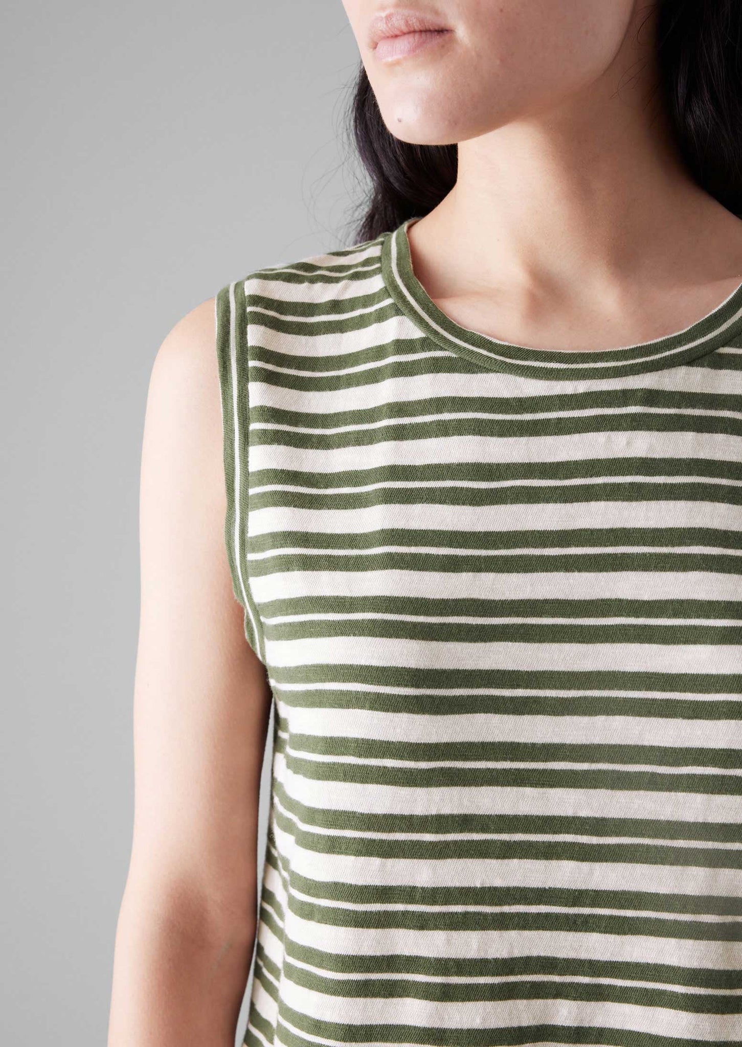 Stripe Sleeveless Tee | Dark Olive/Ecru
