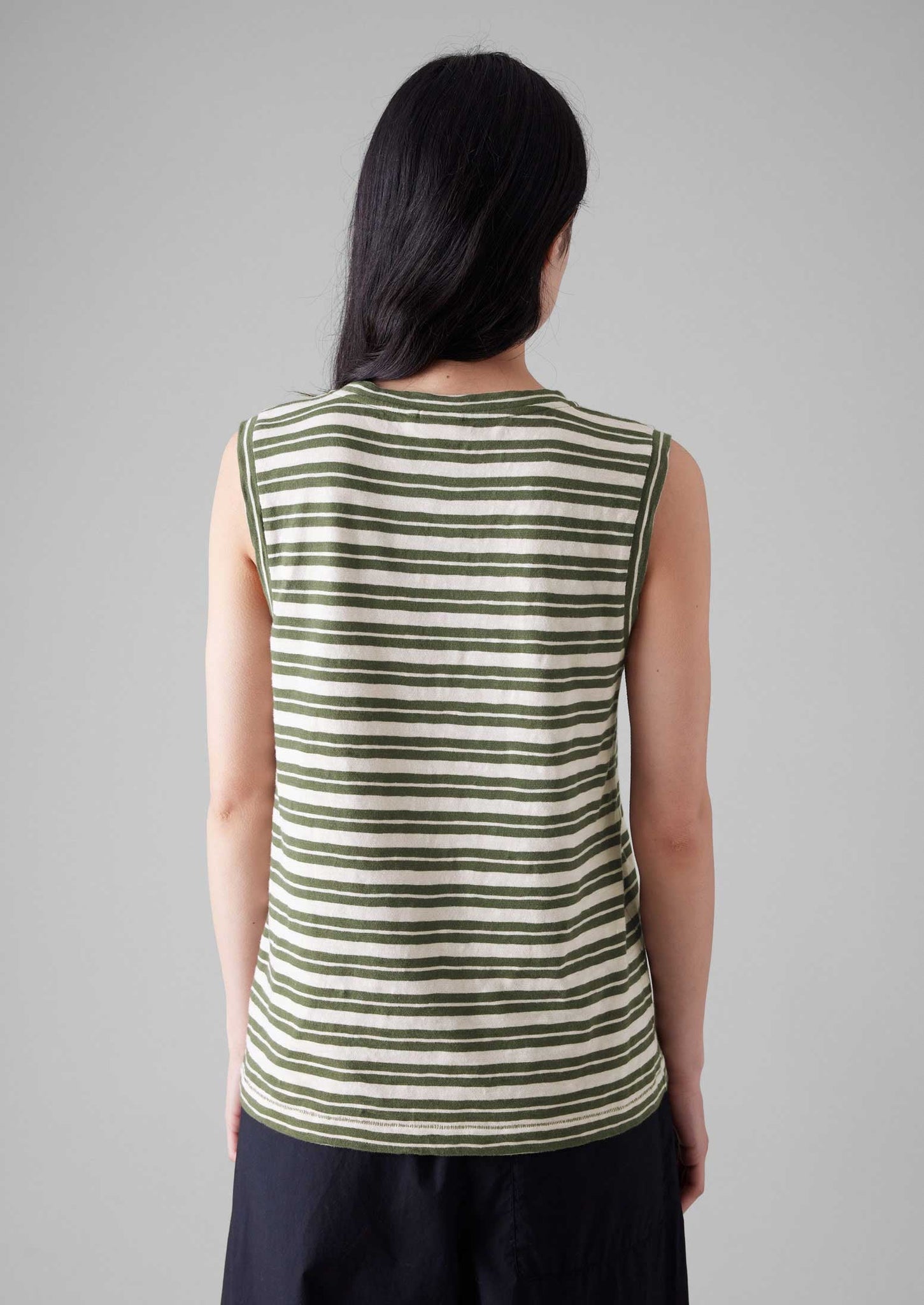 Stripe Sleeveless Tee | Dark Olive/Ecru
