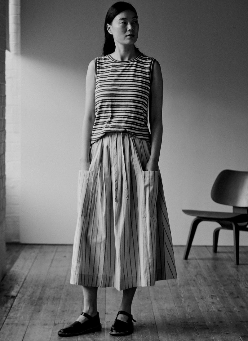 Stripe Sleeveless Tee | Dark Olive/Ecru