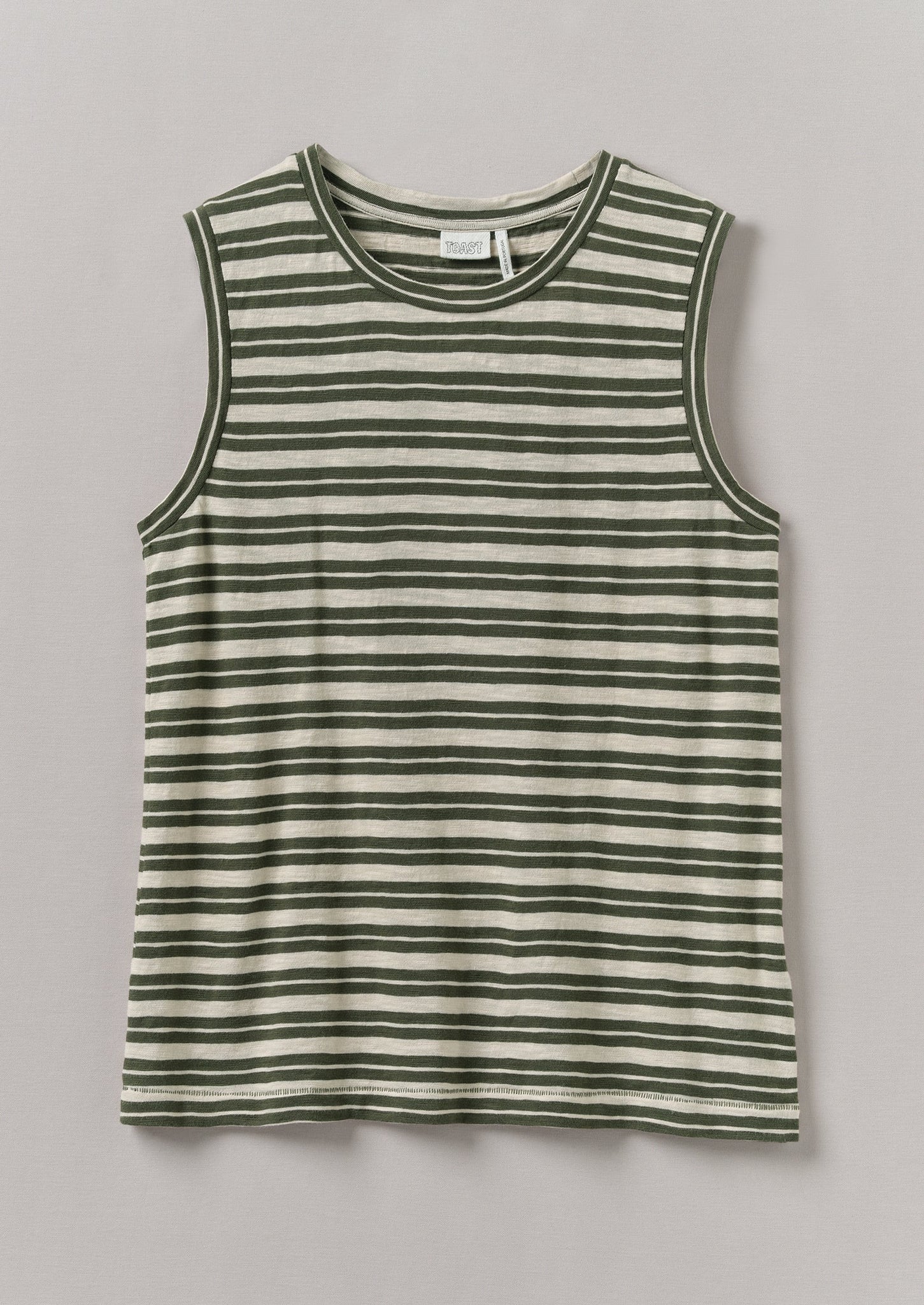 Stripe Sleeveless Tee | Dark Olive/Ecru