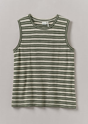 Stripe Sleeveless Tee | Dark Olive/Ecru