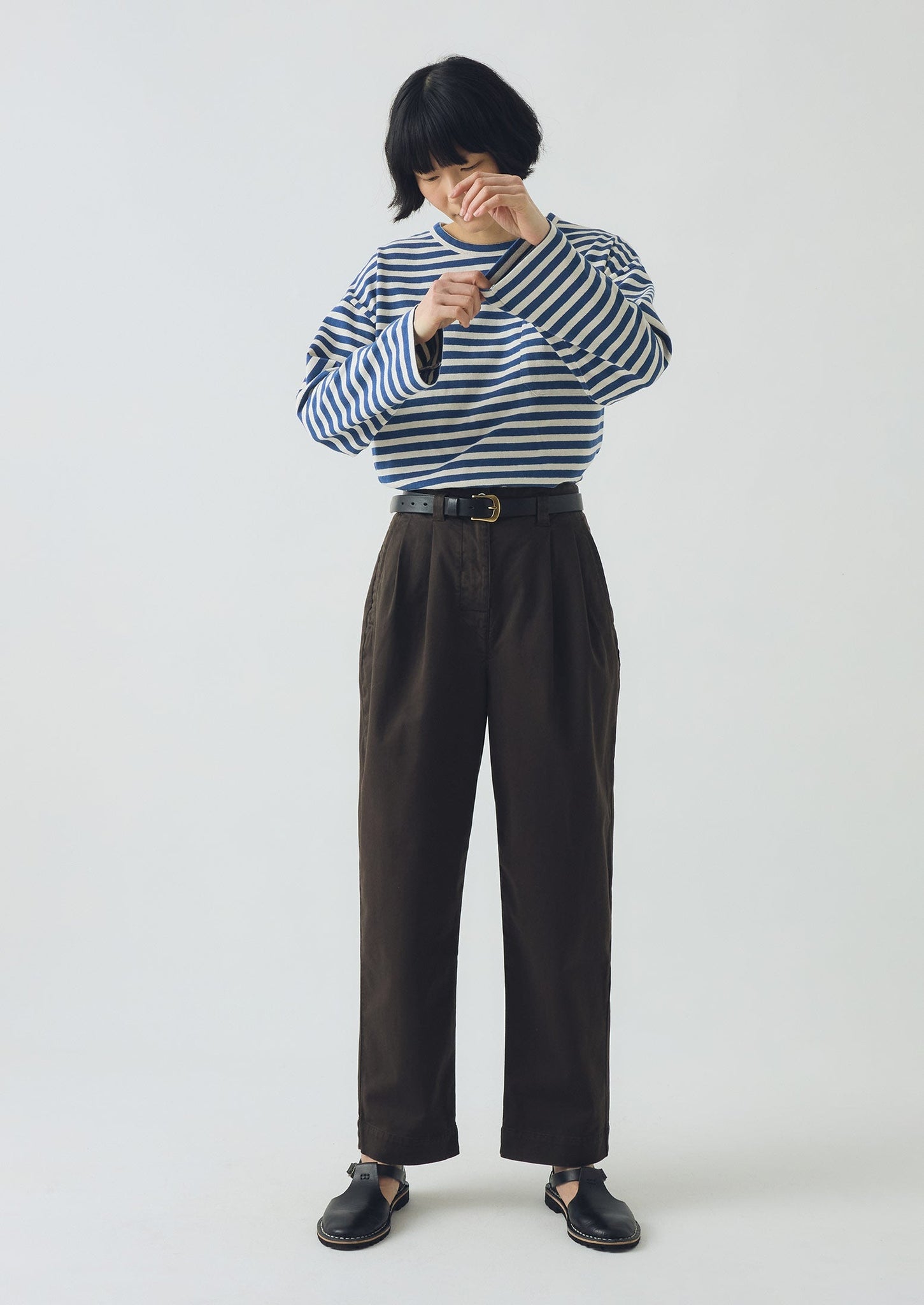 Bold Stripe Cotton Long Sleeve Tee | Delft/Ecru